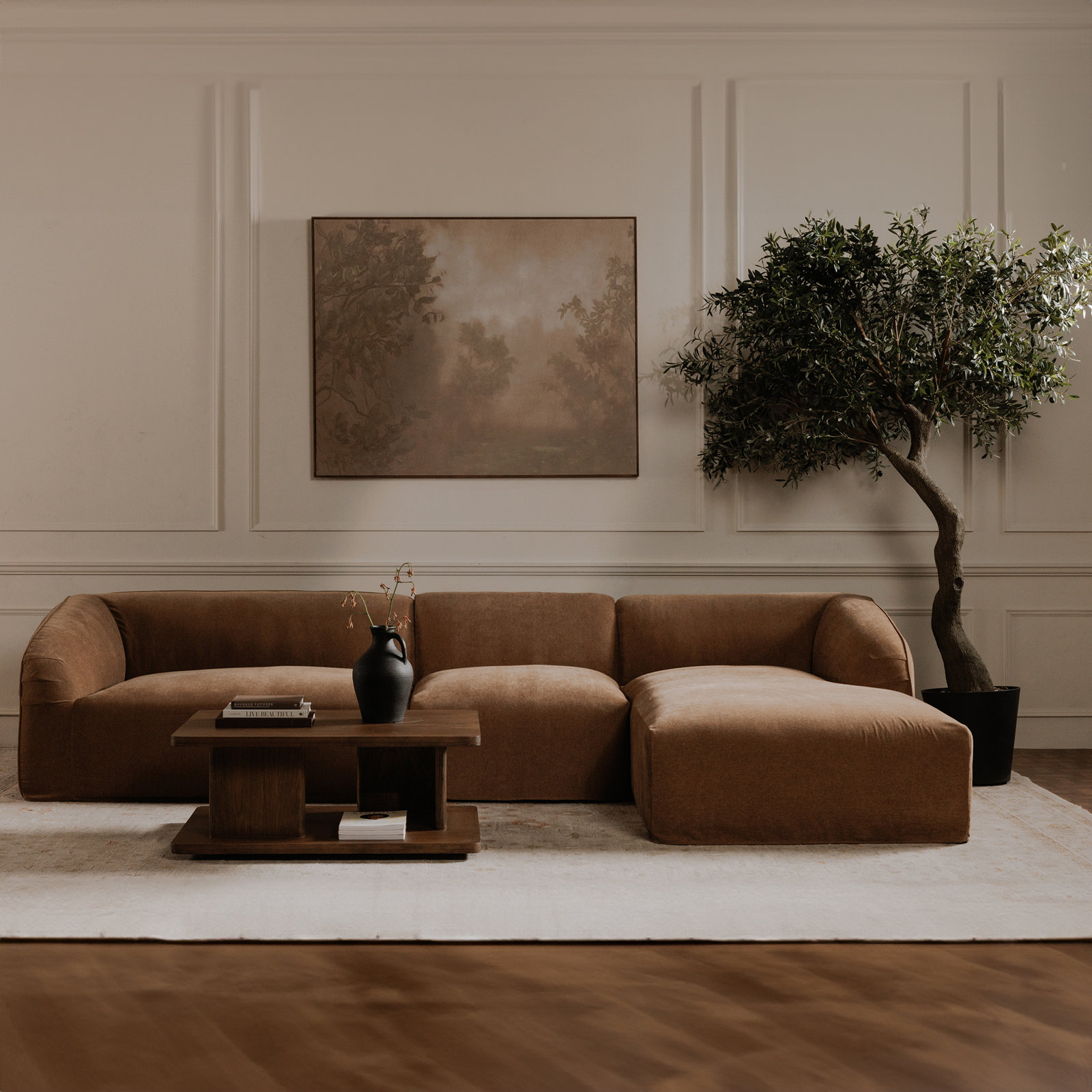 Andre Oak Coffee Table, Dark Brown, 16" H x 40" L x 30" W