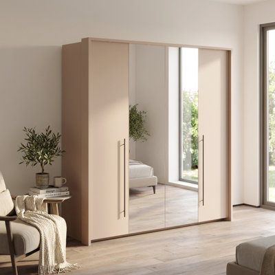 Savana Bifold Door Wardrobe Armoire with Full Length Mirrors — 86 Inch Tall Modern Closet
