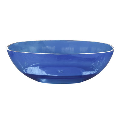 65 Inch Freestanding Soaking Bathtub, Transparent Blue, Oval, Resin, And Safe 64 Blue Oval Freestanding, Soaking, For Bathroom Modern Style