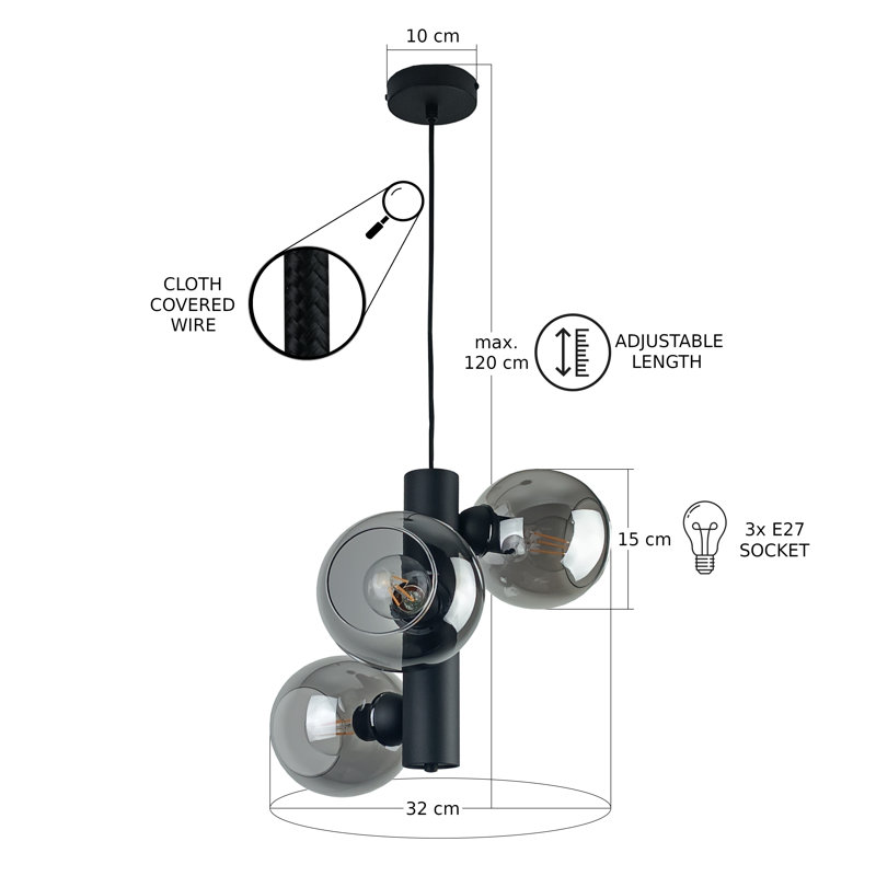 Anttwan 3 - Light Chandelier, Black