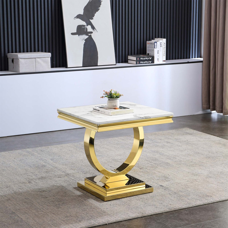 Torion End Table, White, Gold