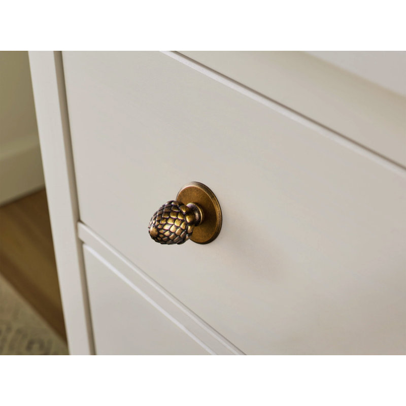 Bouton de fantaisie en forme de pomme de pin de 0,9 po de diamètre avec plaque arrière - G021Y, Laiton antique