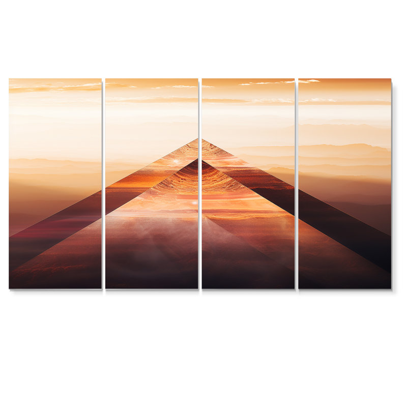 «Triangular Desert Mountains Sunset», art mural abstrait pour le salon, 4 pièces, H 28 po x l 48 po
