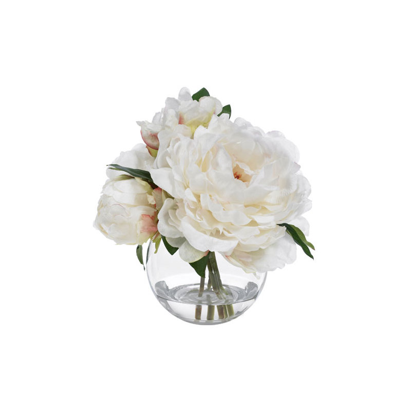 BLOOMS Cream Peonies in Glass Vase