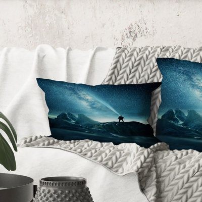 Rectangle,A Man Shining A Light Into The Night Sky - Modern Printed Throw Pillow
