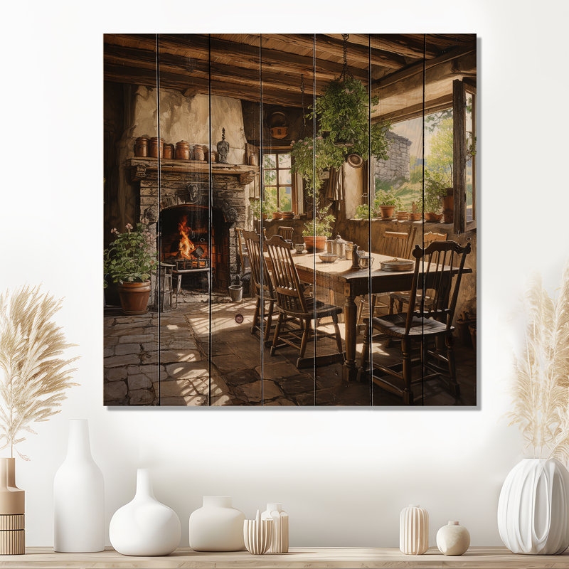 Jaid Farmhouse Family Diner Pointillism sur impression sur bois, H 25 po x l 25 po x P 0,78 po