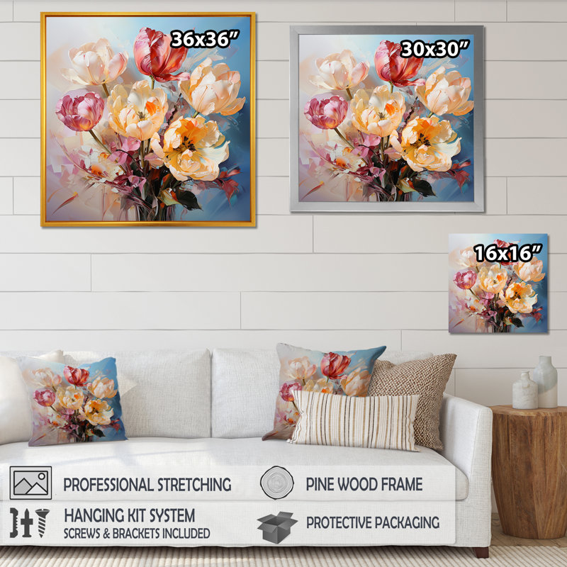 " Tulips Bouquet Still Life I ", Silver Single Picture Framed, 36" H x 36" W x 1.5" D