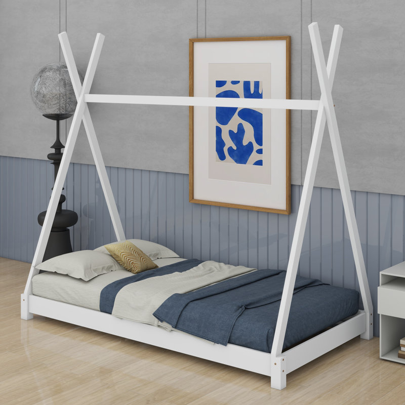 Lit plateforme simple avec structure triangulaire, Blanc