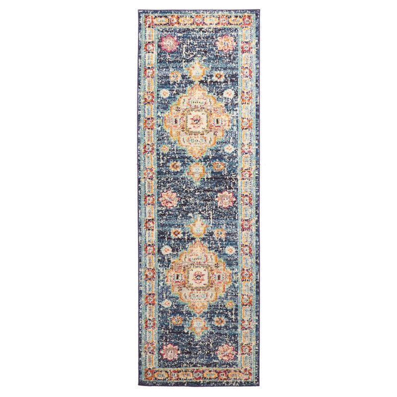 Lotus Navy Rug 2'8" x 8'2", Runner 2'8" x 8'2"