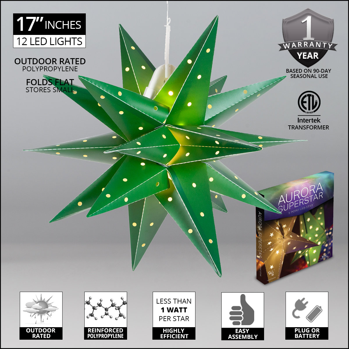 LED Lantern, 17" H x 17" W x 17" D, Green