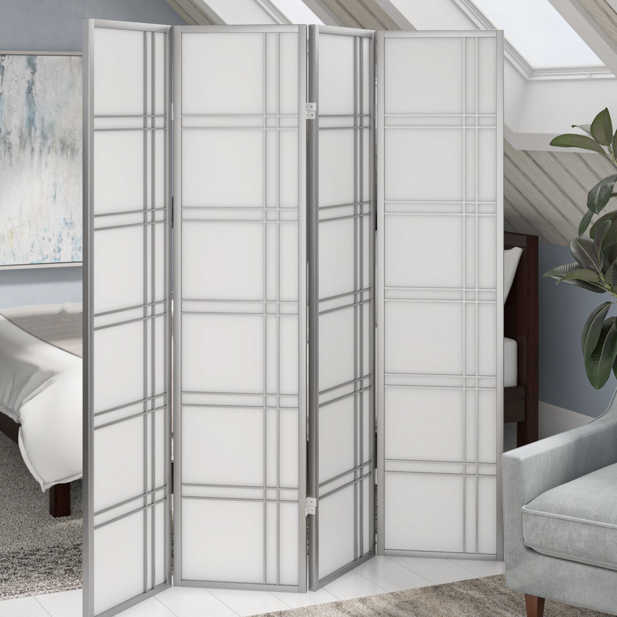 Lana 72'' W x 71'' H 4 - Panel Solid Wood Folding Room Divider