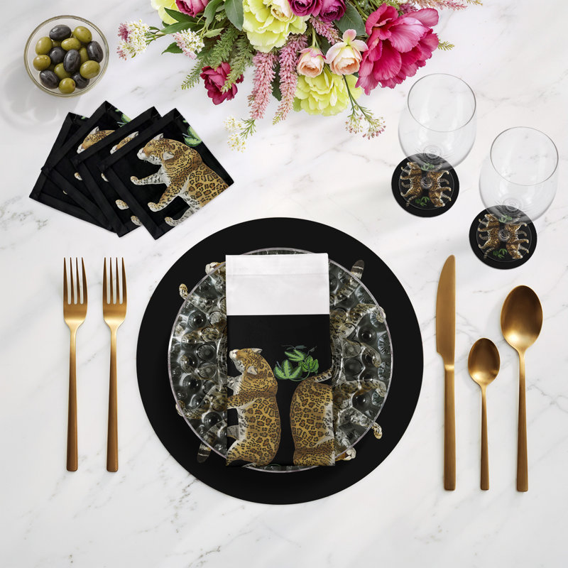 Leopard Seeing Double Pebble 16" Vinyl Placemat, Black