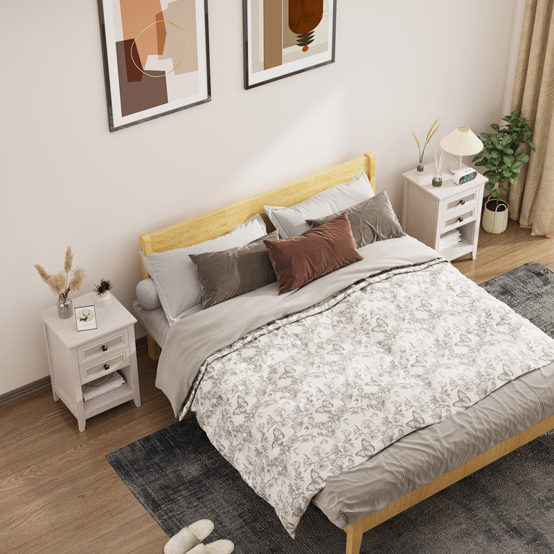 Natural Rattan 17.7"W Nightstand With 2 Drawers