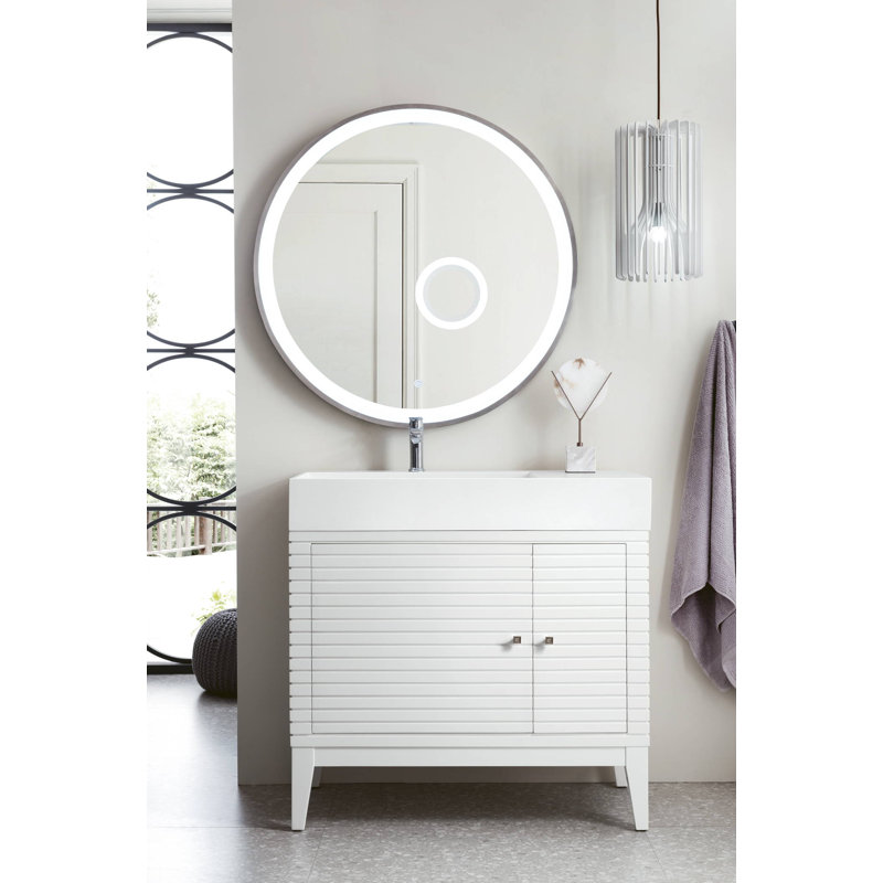 Radiance Round Stainless Steel Lighted Wall Mirror, Brushed Gold