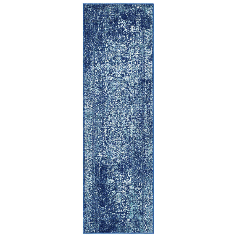 Oriental Area Rug, Runner 66 x 213 cm, Ivory/Navy