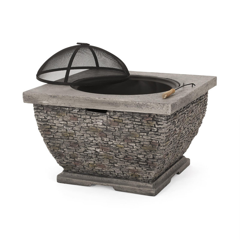 32"  Mgo Light-Weight Concrete Wood Burning Square Fire Pit, Grey