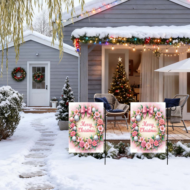 Drapeau de jardin de Noël, décoration de jardin, bonhomme de neige, drapeau de jardin double face, B