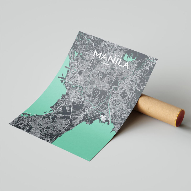Manille, carte de la ville, impression, H 17 po x l 11 po, Vert/gris