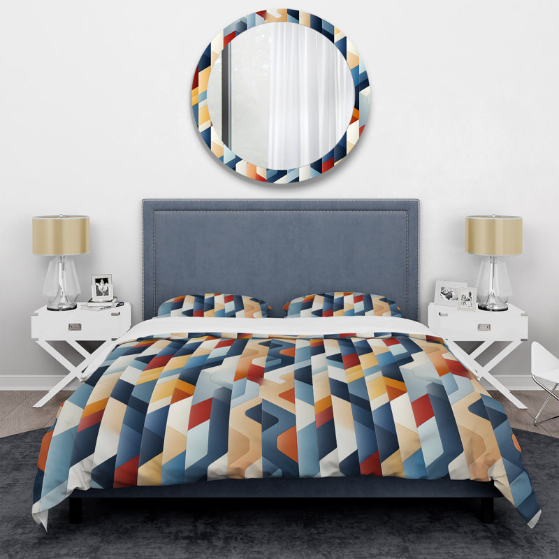 Blue And Orange Striped Lines Pattern - Ensemble de housse de couette rayé, Housse de couette pour très grand lit et 2 très