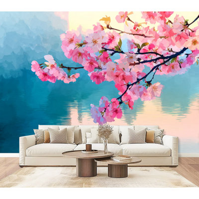 Papier peint adhésif peler et coller avec pétales de ciel flottant pastel doux, étain silencieux, H 69 po x l 96 po, papier mural amovible en PVC, adhésif pour chambre à coucher, salon, bureau à domicile
