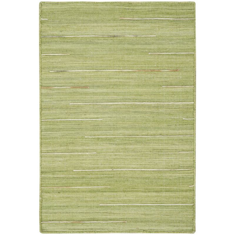 Anerinda Solid Hand Loomed Wool/Cotton Area Rug in Green, Rectangle 2' x 4'