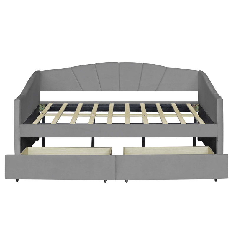 Modern Upholstered Daybed with Two Drawers, Gray