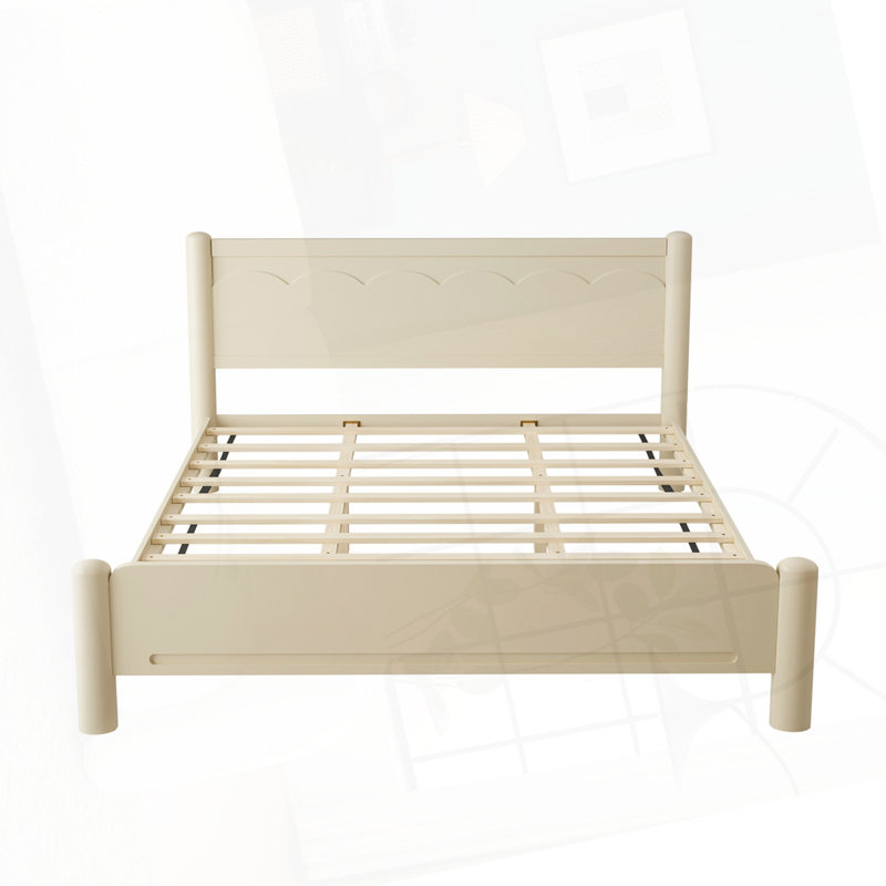 Structure de lit en bois massif sans ressorts, Très grand lit, Beige + naturel