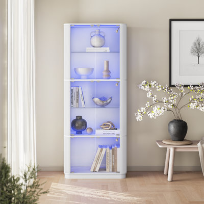 Modern Minimalist Style Smart 3-Color LED Curved Fluted Display Cabinet