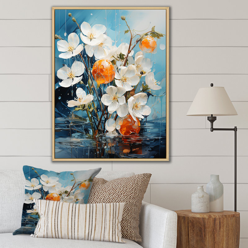«Evre White Orange Graceful Snowdrops Flowers II», reproduction sur toile, Cadre naturel flottant, H 20 po x l 12 po x P 1 po