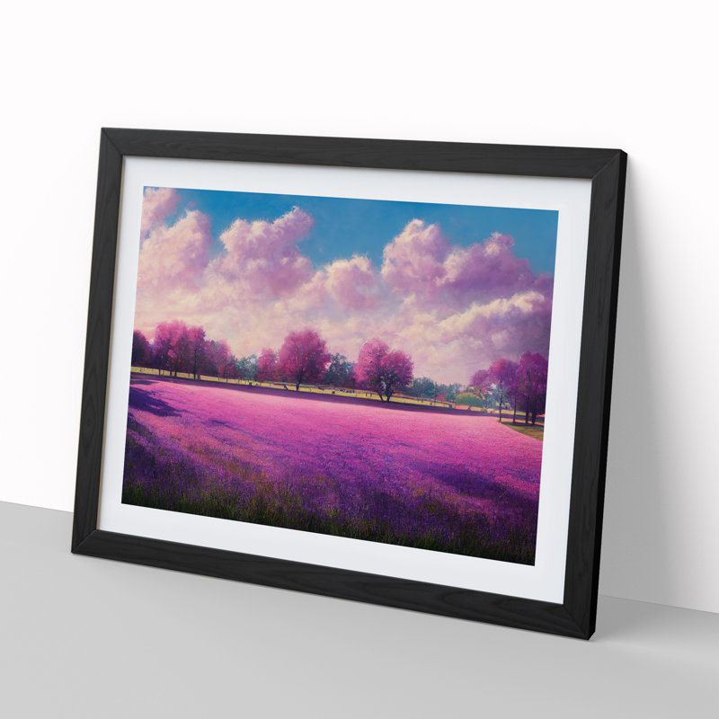 Lush Bluebell Field - Single Picture Frame Painting, Black, 46cm H x 64cm W x 2cm D