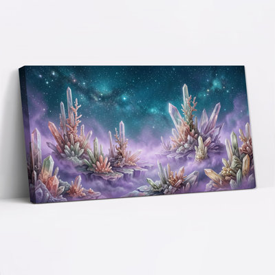 Crystal Formations On Floating Islands Under Nebula Canvas Wall Art