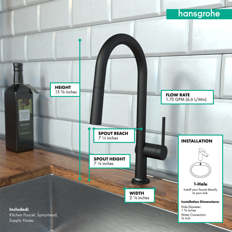 hansgrohe Talis N HighArc Kitchen Faucet, A-Style 2-Spray Pull-Down with sBox, 1.75 GPM, Matte Black