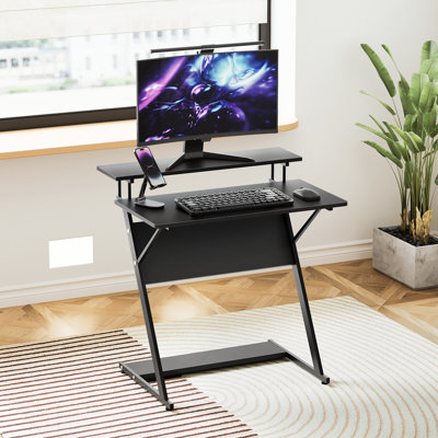 Bureau d'ordinateur à 2 niveaux, station de travail pour ordinateur portable avec tablette pour moniteur et support pour ordinateur
