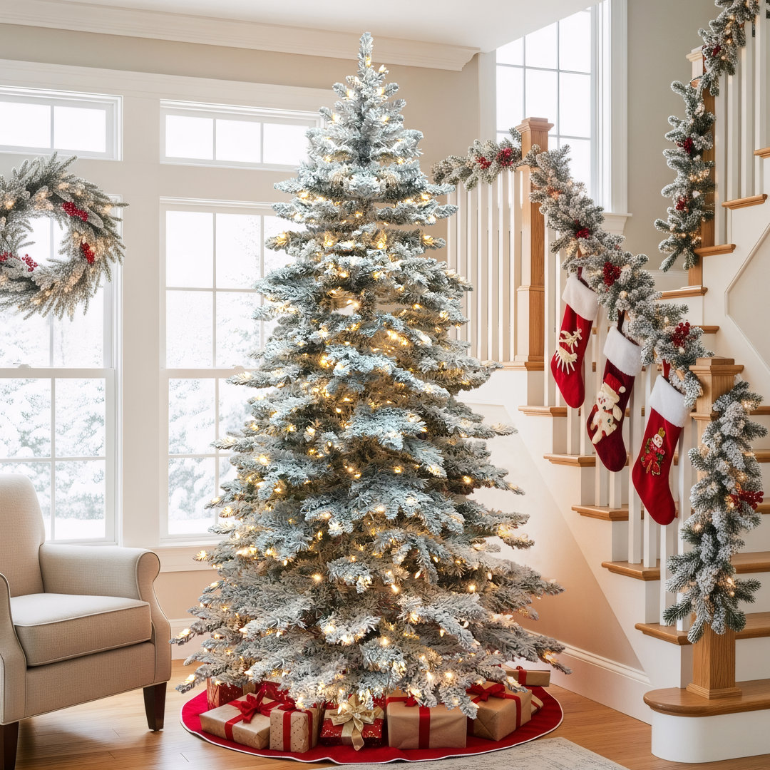 Pre-lit Snow Flocked Fir Christmas Tree The Holiday Aisle® 