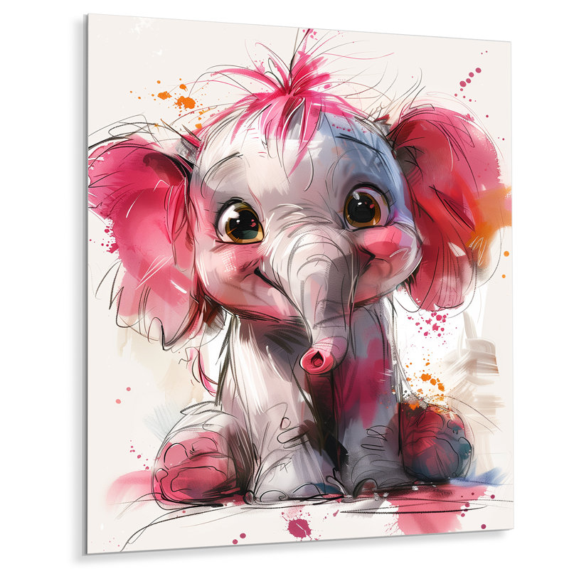 Pépinière de bébé éléphant caricature I - décoration murale éléphant, Sans cadre, métal, H 40 po x l 30 po