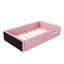 Lit plateforme simple tapissier rose avec station de charge et garde-corps