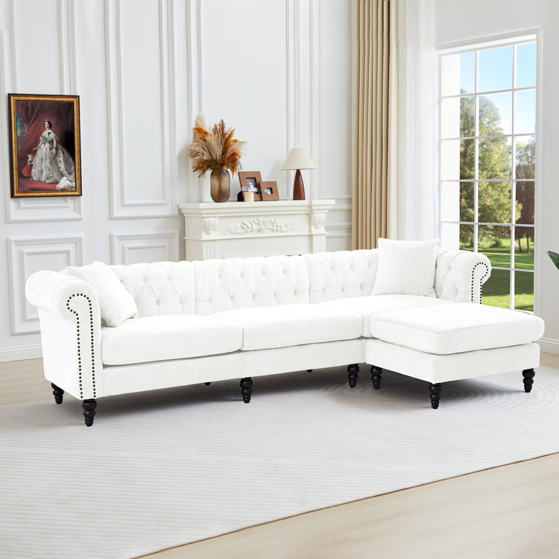 108.7" Wide Sectional Sofa With Ottoman, White