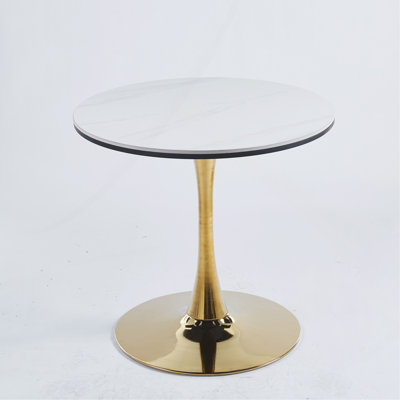 31.5" Golden & White Tulip Mid-Century Round MDF Top Dining Table | For 2-4 People