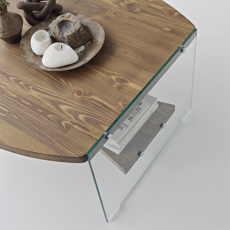 Arignote Modern Solid Wood Coffee Table with Tempered Glass Sides and Shelf 29.53" W