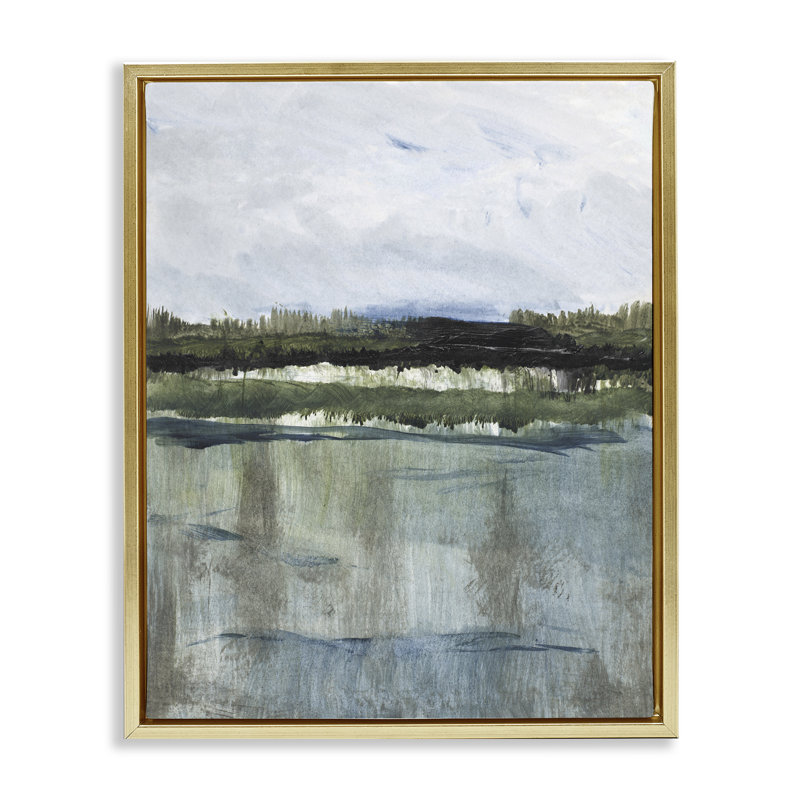 Cadre flottant Northwest Lakeside View, design par Lanie Loreth, H 21 po x l 17 po, Cadre flottant métallique doré