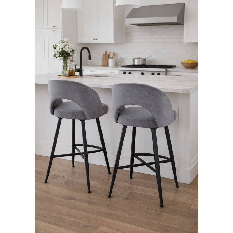 Swivel Upholstered Counter Stool with Metal Frame, Grey