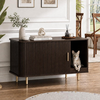Enceinte de litière pour chat 38,5 "avec tablette à gratter et porte de tambour coulissante