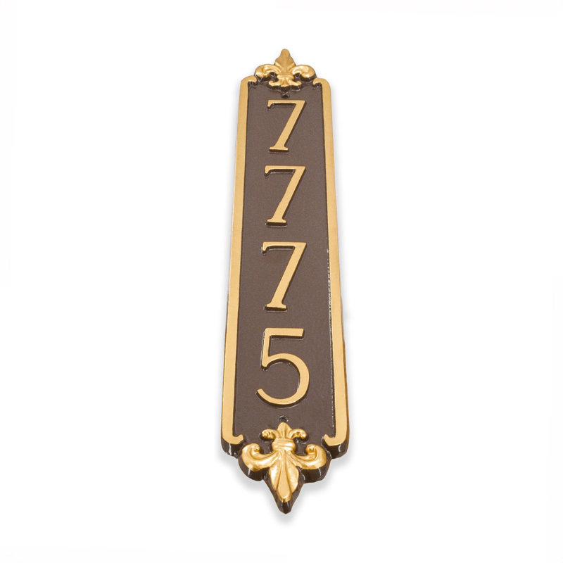 Fleur de Lis 4-Line Wall Address Plaque, Black / Silver