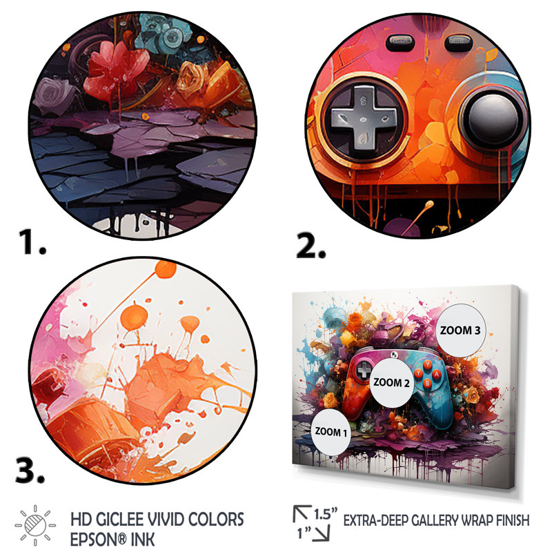 Neon Abstract Video Game Controller - Video Games Wall Art, 32" H x 48" W