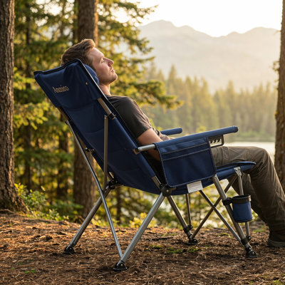 Chaise de camping inclinable et réglable réglable avec porte-gobelet et poche latérale, chaise d'extérieur à haut dossier pour patio, camping, plage, vert