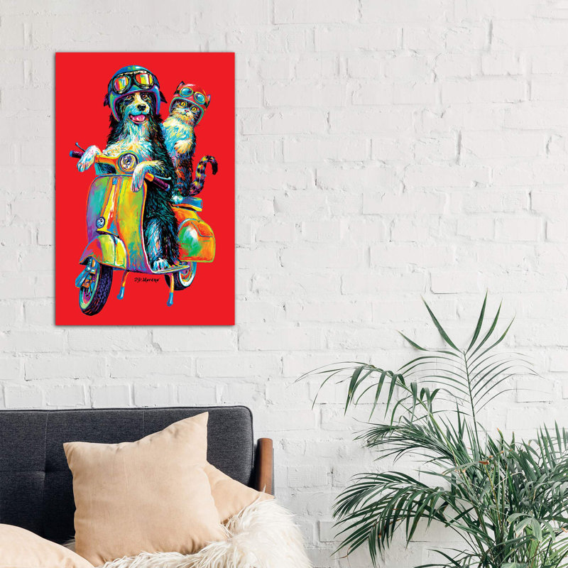 Couple On Scooter - Wrapped Canvas Print, 152.5 cm H x 101.5 cm W