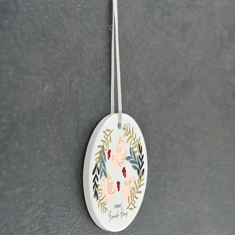 Sanson Three French Hens Circle Shaped Ceramic Ornament