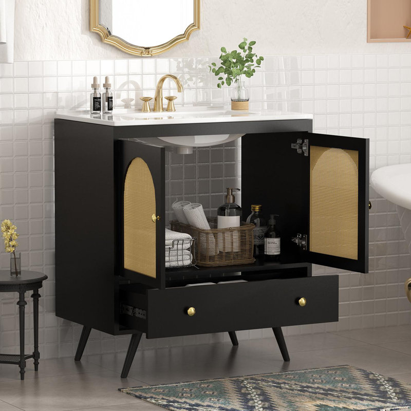 30"Single Bathroom Vanity With Ceramic Sink Top, Black