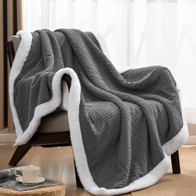 PHF Waffle Sherpa Blanket, Luxury Plush Flannel Fleece Blanket for Winter, No Shed No Pilling, Cozy Soft & Reversible Waffle Weave Bedding for Home Decor