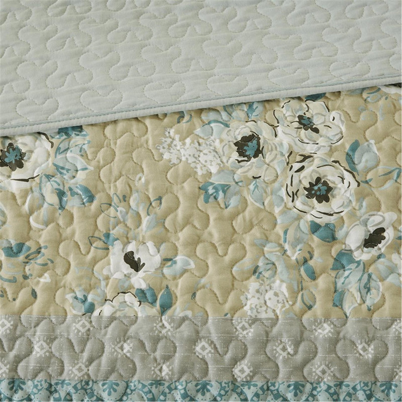 Ensemble de courtepointe en coton 6 pièces avec coussins décoratifs vert double / grand